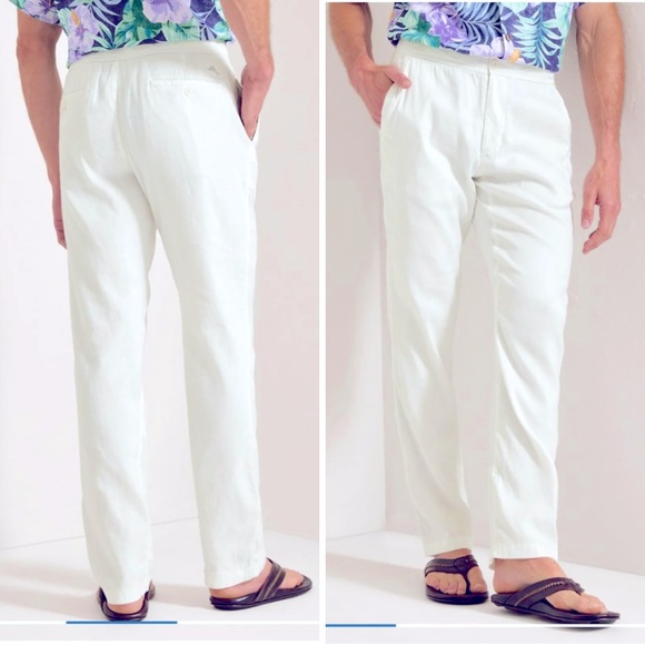 Tommy Bahama Other - Tommy Bahama Beach Coast White Linen Blend Elastic Waist Pants Size XL 36x30